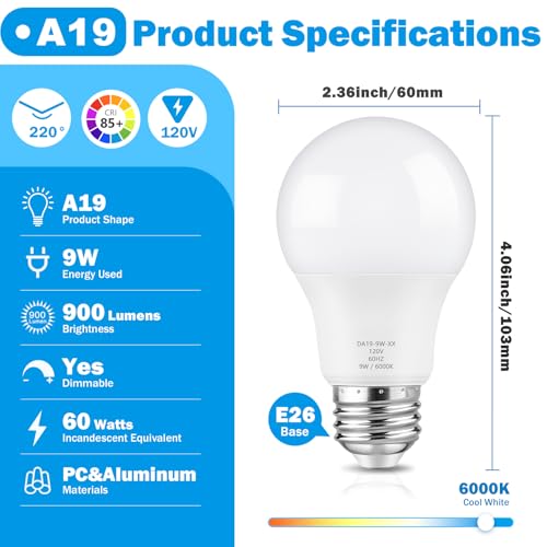 A19 LED Light Bulb 60W Equivalent (4 Count)