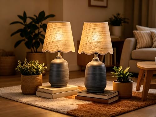 19" Modern Ceramic Table Lamp for Living Room Cream Base Desk Lamps for Bedroom Farmhouse Bedside Nightstand Lamp End Table Lamps