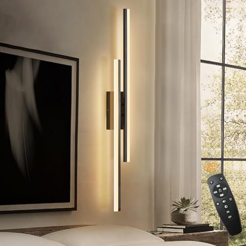 LED Wall Sconce Black Modern Remote Wall Light Fixtures for Living Room