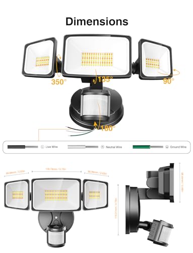 65W Smart Outdoor Security Lights with Motion Sensor (Black)