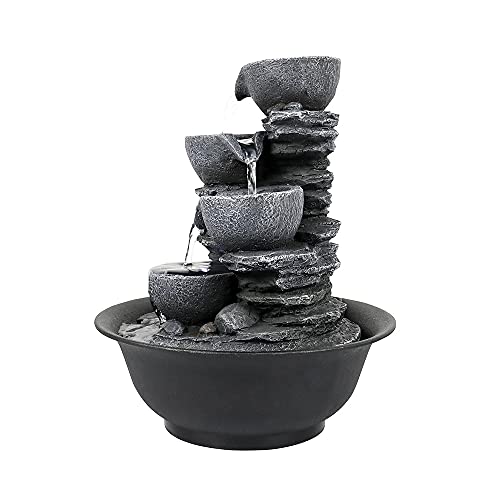 10.6inch Rock Indoor Water Fountain Zen Meditation Tabletop Fountain with LED Light for Home Office Bedroom