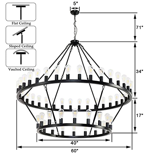 60 Inch Black Extra Large Wagon Wheel Chandelier
