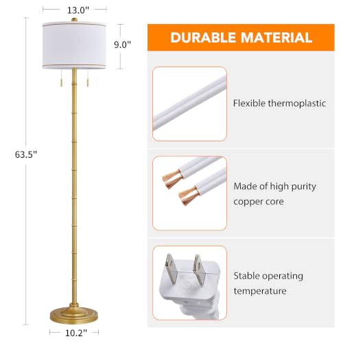 Upgraded 2 Light Mid Century Modern Glod Floor Lamp for Living Room (Gold)