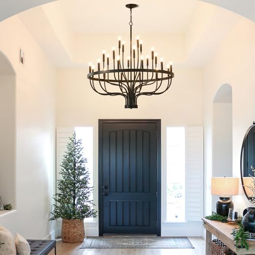 Black Chandelier 40" Large Farmhouse Chandeliers for High Ceilings