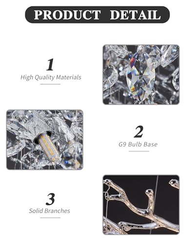 Modern Tree Branch Crystal Chandelier Luxury Silver Crystal Pendant Lighting 18" Contemporary 6 (6 Count)