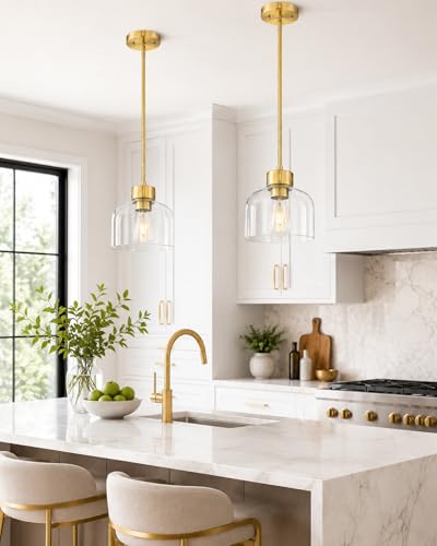2 Pack 8" Brushed Gold Pendant Lights Kitchen Island