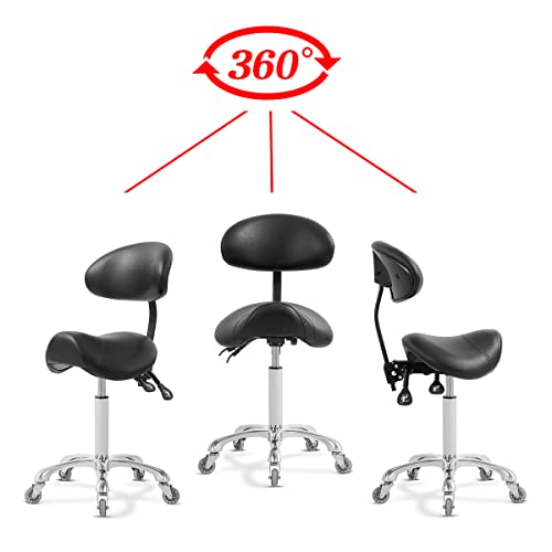 Saddle Stool Rolling Chair with Back Support