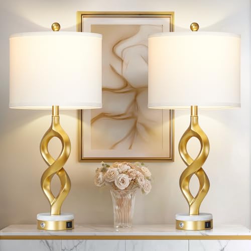 30" White and Gold Table Lamps Set of 2 for Living Room (2 Count)