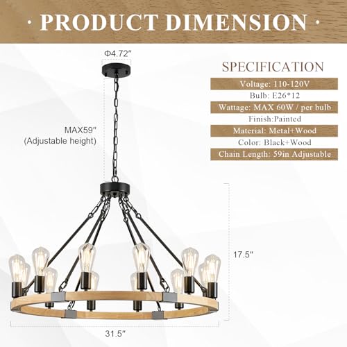 Natural Wooden Wagon Wheel Chandelier 12