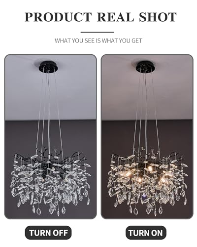Modern Tree Branch Crystal Chandelier Luxury Black Crystal Pendant Lighting 18" Contemporary 6