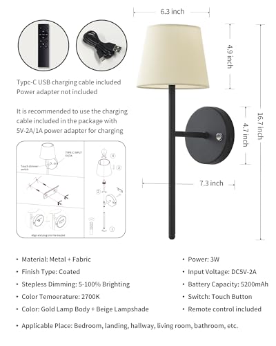 Battery Operated Wall Sconce Set of 2 (2 Count)