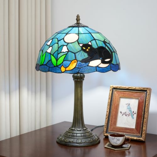 Tiffany Style Stained Glass Table Lamp Black Cat Table Lamp Bedroom Bedside Lamp Living Room Dining Room Office Decoration Desk Lamp Home Decoration Creative Gift Scene Props