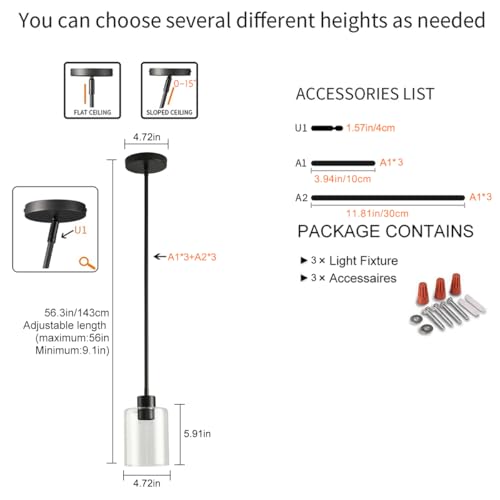 Black Pendant Lights Kitchen Island (3 Count)
