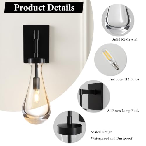 Raindrop Brass Crystal Wall Sconce