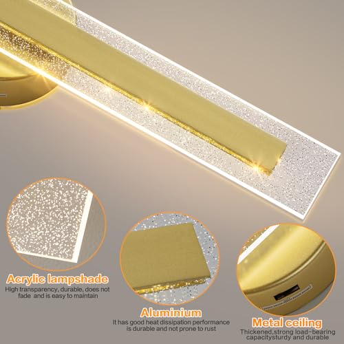 LED Wall Sconce Light Gold Wall Sconces Hardwired Wall Mounted Lamps for Living Room Bedroom Bedside Bathroom Hallway 22.8"