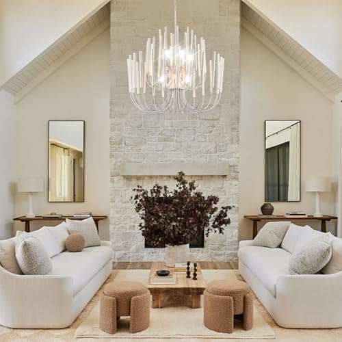 Extra Large Chandelier Farmhouse Whitewash Wood 32Inch Pendant Light