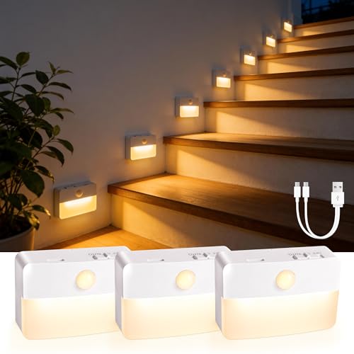 3 Pack Rechargeable Motion Sensor Stair Lights for Indoor (3 Count)