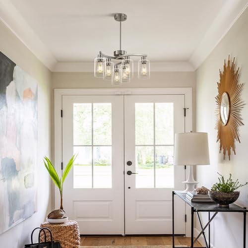 6 Light Modern Brushed Nickel Pendant Light Fixture for Dining Room