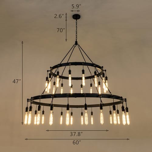Black Chandelier Light Fixture 60" Large Round Farmhouse Chandeliers