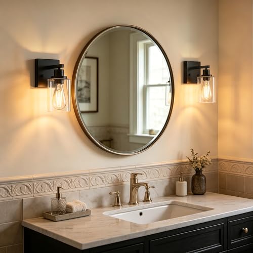Wall Sconces Set of Two Matte Black Vanity Lights for Bathroom Indoor (2 Count)