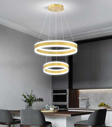 D7.8''+15.7'' Modern Ring Chandelier for Dining Room LED Dimmable Pendant Lighting for Living Room Foyer Bedroom Entryway 3000K
