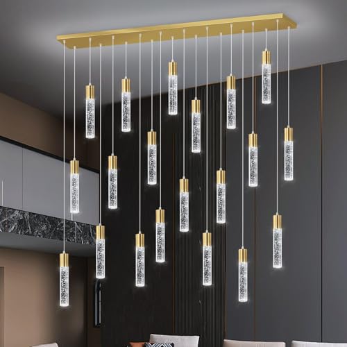 20 Lights Modern Crystal Chandeliers LED Pendant Light for Kitchen Island Dining Room Entrance Foyer Living Room 6000K Gold