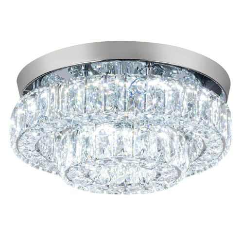 12 Inch Crystal Chandelier LED Ceiling Light 2 Tier Flush Mount Ceiling Light Fixtures Modern Chandelier Lighting for Hallway Bedroom Dining Room Kitchen