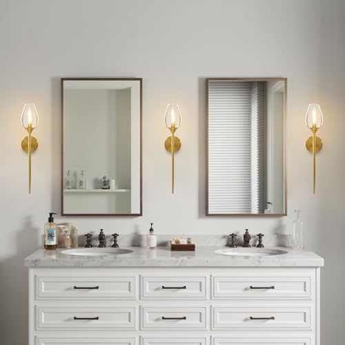 Set of 2 Gold Glass Wall Sconce Light
