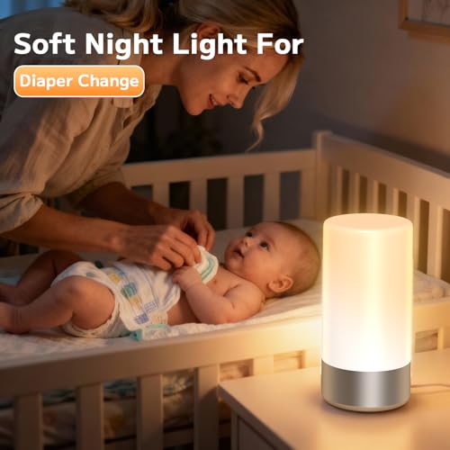 Table Lamp Bedside Touch Control Lamp for Bedroom 3 Level Dimmable Warm White Lights with 256 RGB Color Mode Modern Deisgn Smart Nightstand Desktop LED Lamps Portable for Read