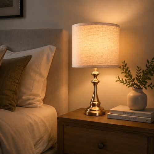 Drum Lamp shades Set of 2 Brown linen Table Lamp Bedroom floor lamp