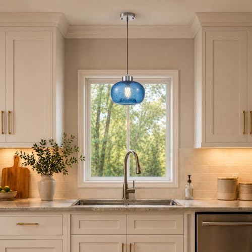 8.6" Coastal Blue Globe Seeded Glass Kitchen Island Pendant Light