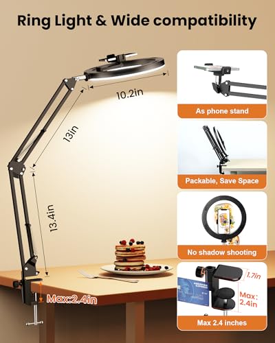 Upgrade Ring Light Overhead Camera Phone Mount for Desk