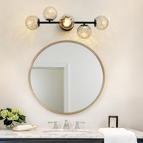 Black 5 Light LED Modern Hammered Glass Globe Bathroom Vanity Light