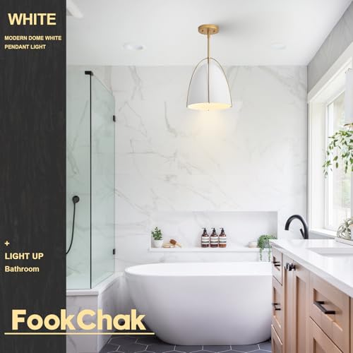 10in Dome Pendant Light White Kitchen Island Pendant Lighting Modern White & Gold Pendant Lights Fixture for Dining Room Kitchen Sink