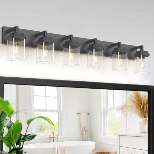 Matte Black Bathroom Light Fixtures (Black / 6-Light)