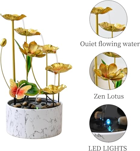 16 Inch Gold LED Metal Tabletop Water Fountain