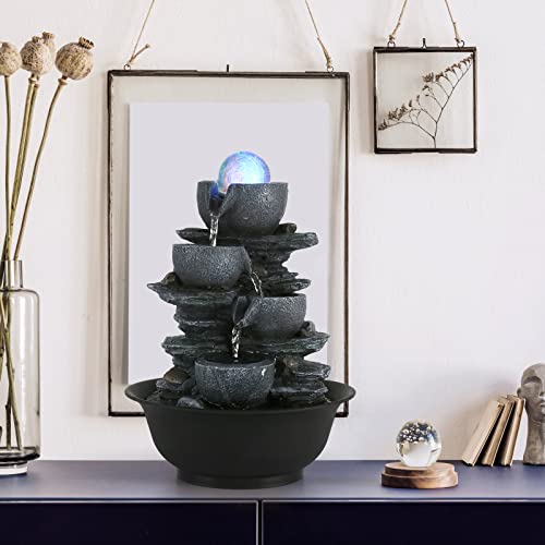 Water Fountain Tabletop Waterfall Fountains Indoor with LED