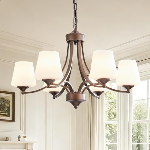 6 Light Farmhouse Chandelier Oil Rubbed Bronze Pendant Light Fixture with Frosted Glass