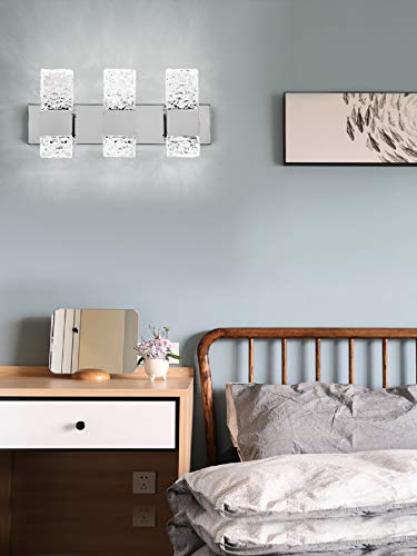 Modern LED Bathroom Vanity Light Fixtures Chrome Stainless Steel 3 Light Wall Sconces for Bathroom Lighting Fuxture Over Mirror 21.5Inch 30w LED Crystal Wall Light Cool White 5800k