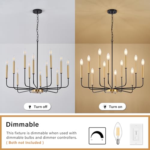 12 Light Black and Gold Dining Room Chandelier Light Fixture