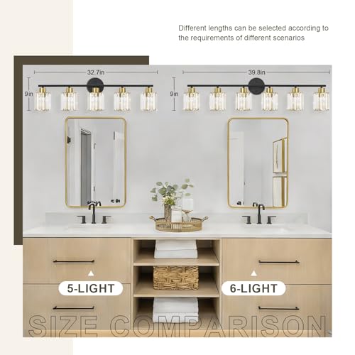 Modern Black Gold Crystal Bathroom Light Fixtures