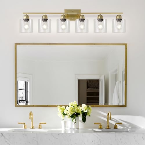 Modern Brushed Gold 6 Light Bathroom Light Fixtures