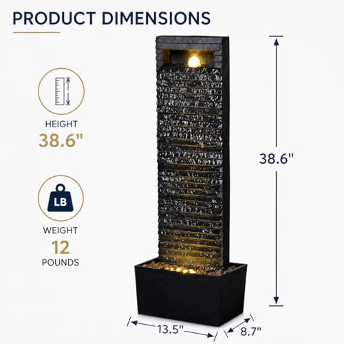 38.6" Tall Outdoor Water Fountain with LED Lights