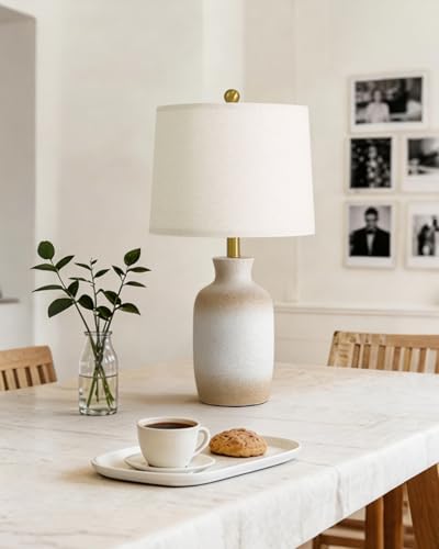 24'' Farmhouse Ceramic Table Lamp with Natural Textured Finish