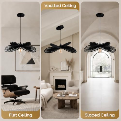 22.8" Large Rattan Pendant Light (Black)