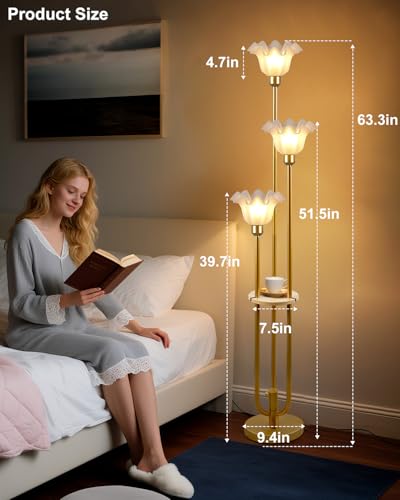 3 Flower Floor Lamp with Table Dimmable Gold Floral Floor Lamps (3 Count)