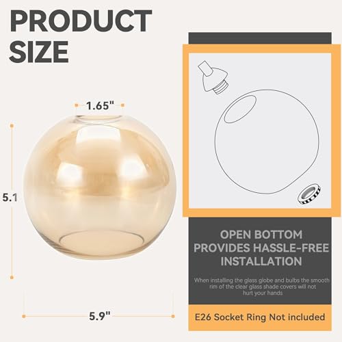 2 Pack Amber Glass Shades Globes (3 Count)