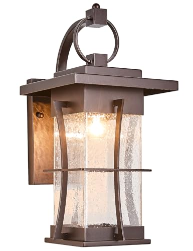 18" H Extra Large Porch Sconce Oil Rubbed Bronze Large Exterior Wall Lantern Deep Brown Outside House Lamps Waterproof Mission Outdoor Lighting with Seeded Glass for Villa Garage Coach Light