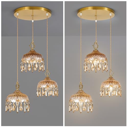3 Light Glass Pendant Light Crystal Hanging Light Fixtures