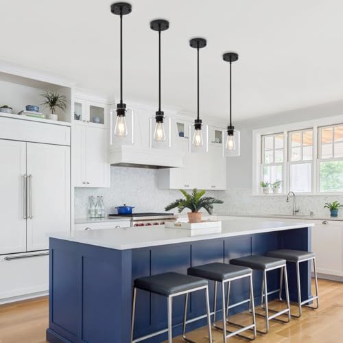 3 Pack Black Pendant Lights Kitchen Island Glass Hanging Lighting Fixtures